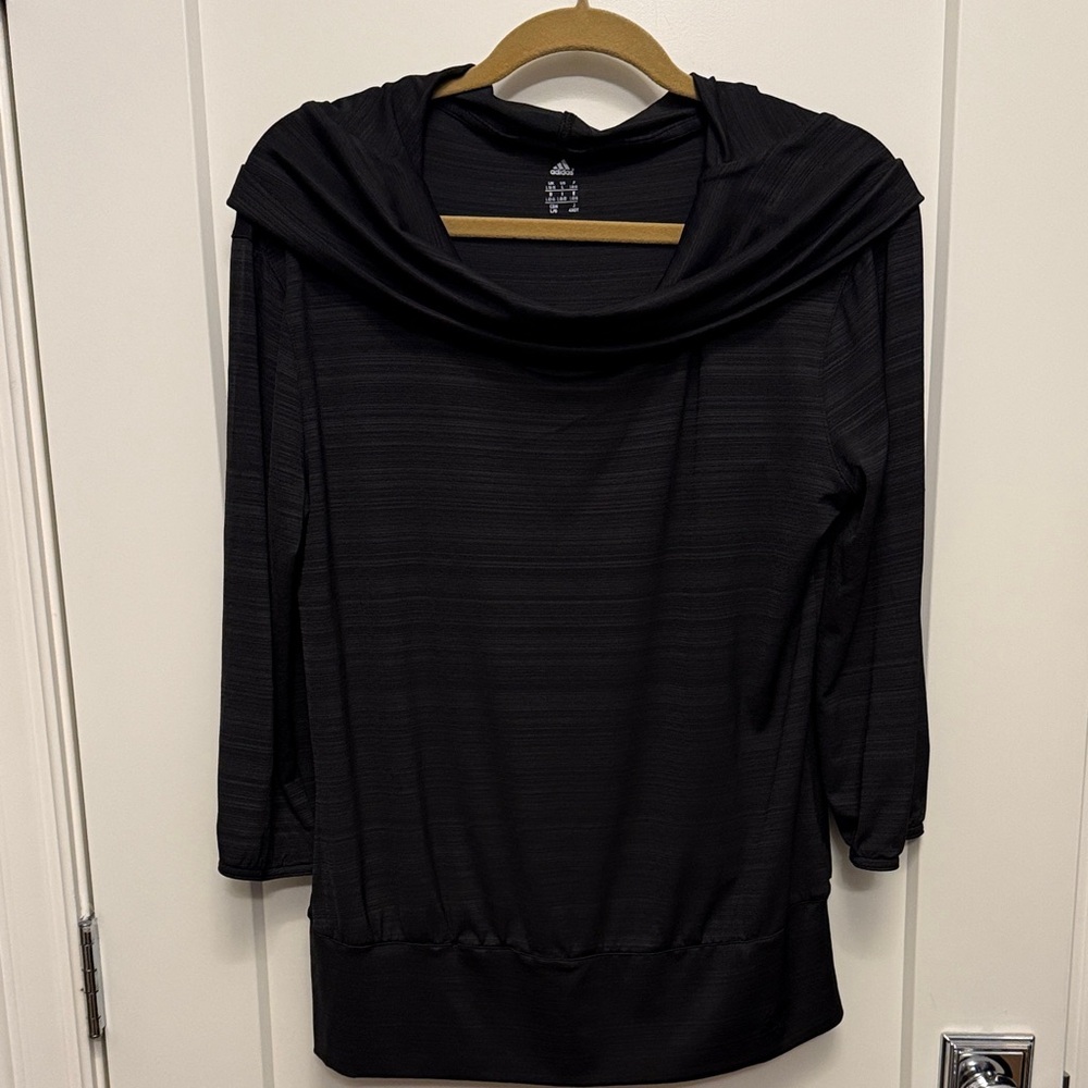 Adidas Black Twist Top with Hood, 3/4 length sleeves,NWT